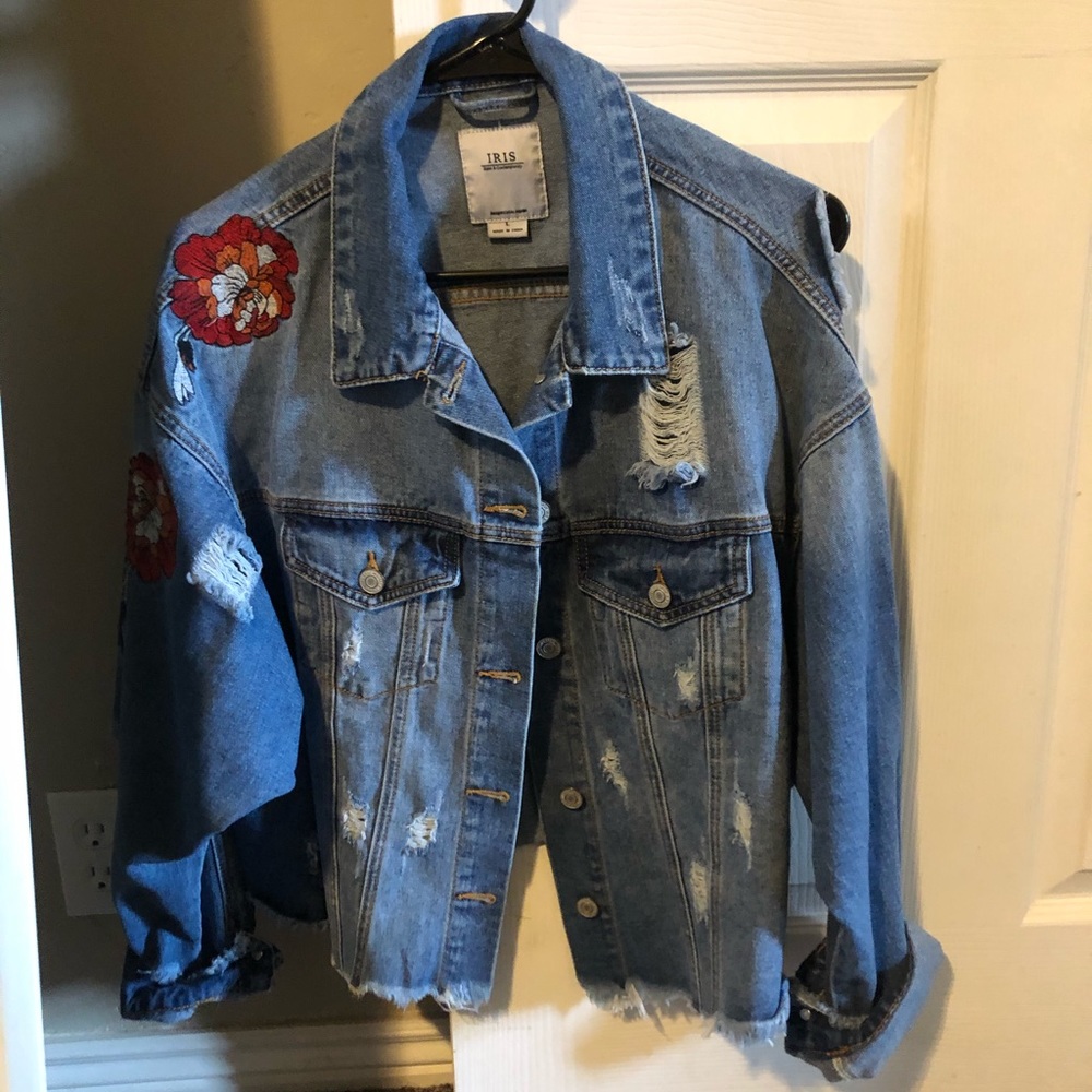 Denim jacket embroidered floral